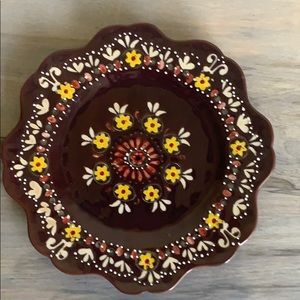 Anthropologie brown and yellow floral plate.